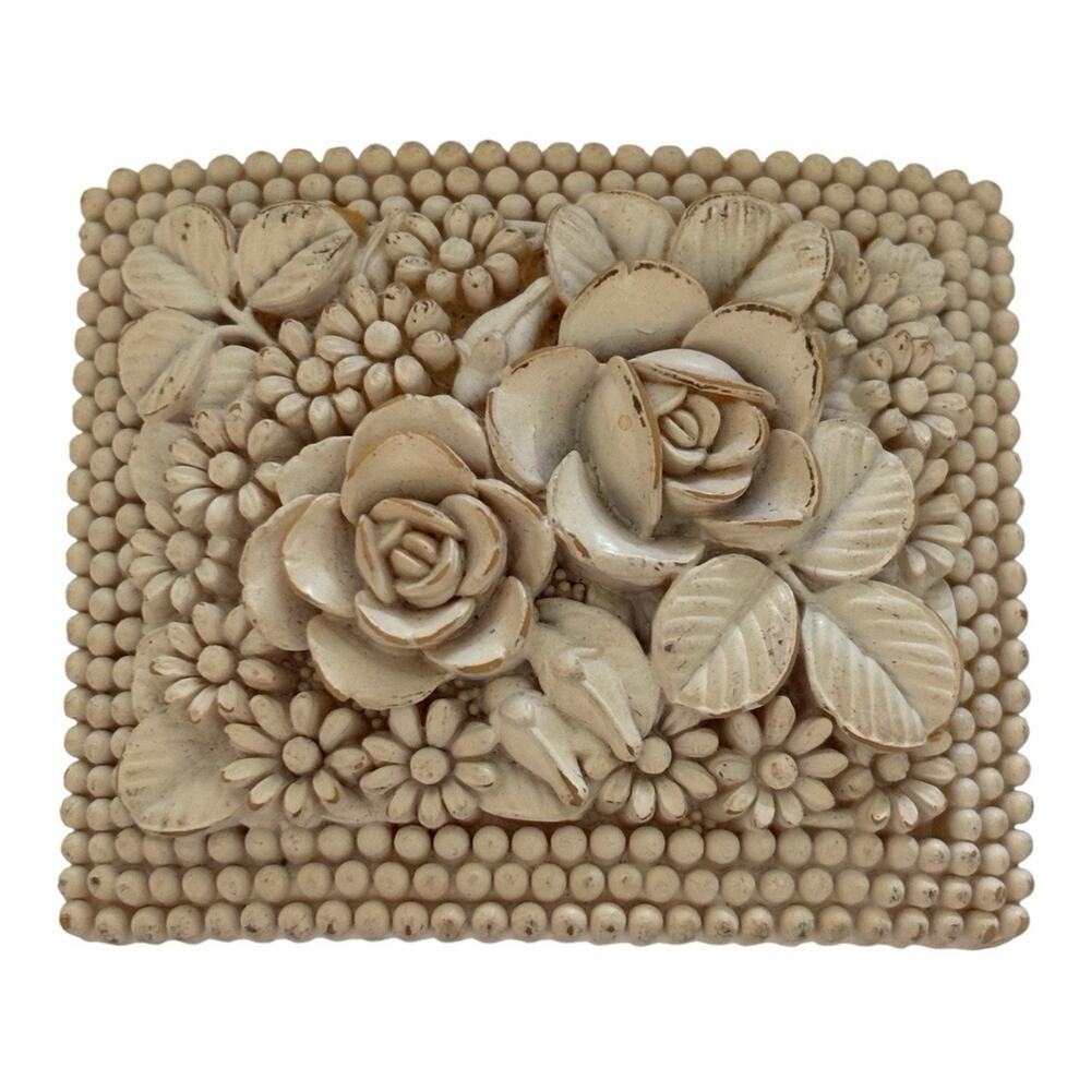 Floral Rectangle Early molded Plastic Vintage Belt Buckle Rhinestone flowers